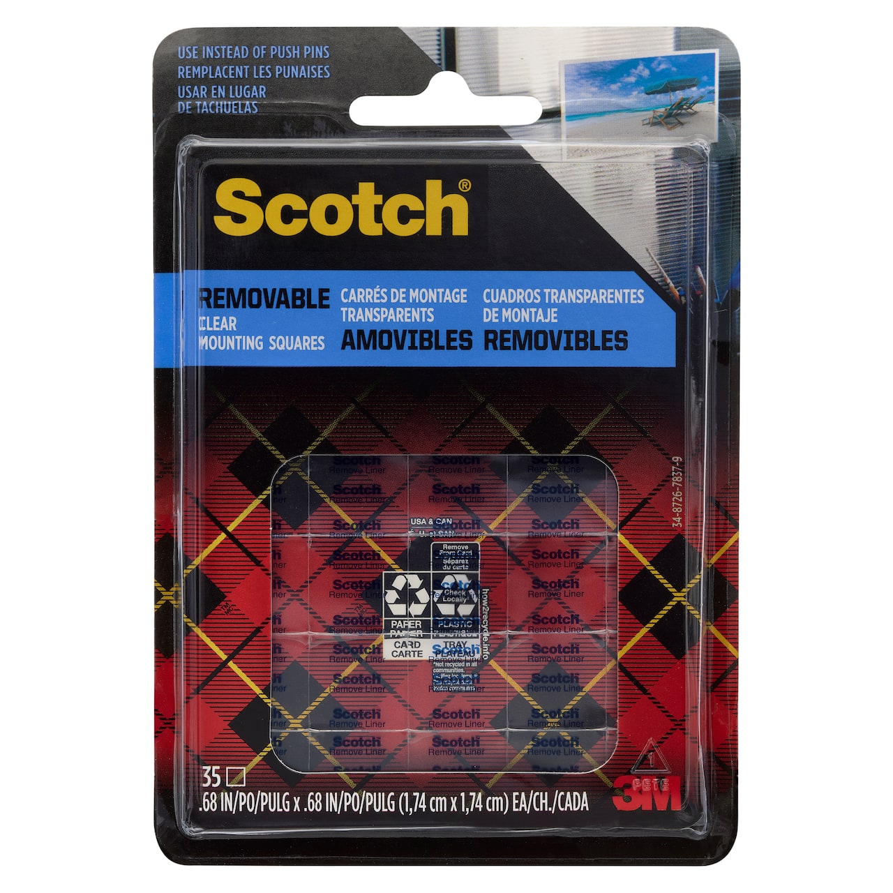 Scotch® Removable Mounting Tape Squares, Transparent